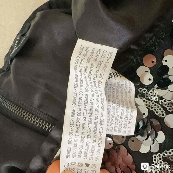 Forever 21 Metallic Sequin Floral Cluster Party Mini Black Silver Skirt S Small - Picture 7 of 7